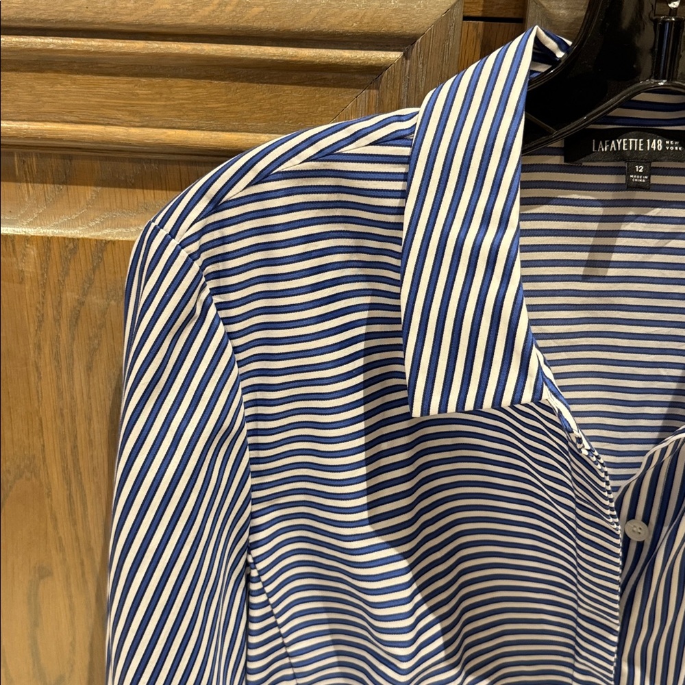 Lafayette 148 New York Blue Striped Button Down Shirt NWT - Picture 3 of 8